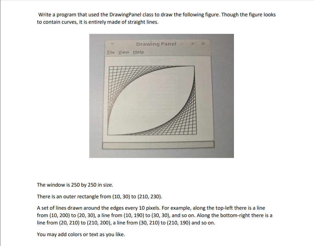 Solved Write a program that used the DrawingPanel class to | Chegg.com