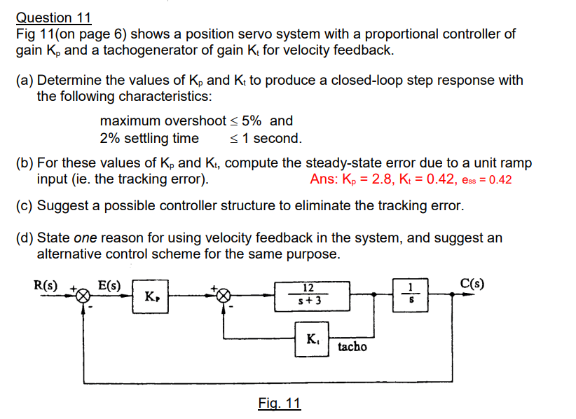 Question 11 Fig 11(on page 6) shows a position servo | Chegg.com