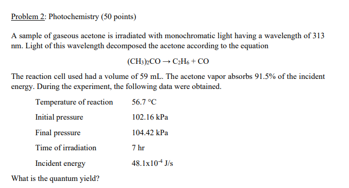 Solved Problem 2: Photochemistry (50 points) A sample of | Chegg.com