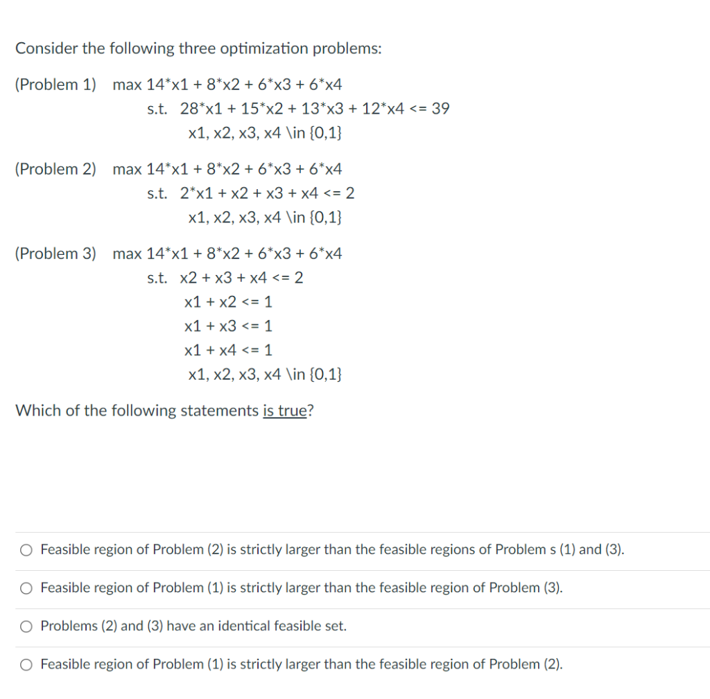 Solved Consider the following three optimization problems: | Chegg.com