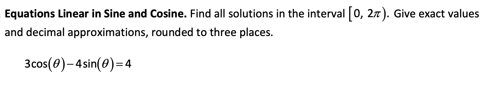 Solved Equations Linear in Sine and Cosine. Find all | Chegg.com