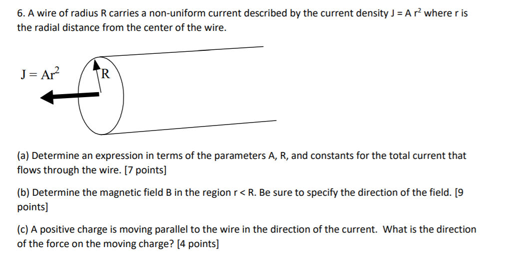 Solved 6. A wire of radius R carries a non-uniform current | Chegg.com