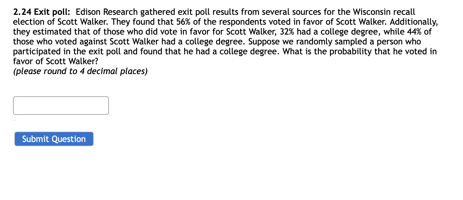 Solved 2.24 Exit poll Edison Research gathered exit poll