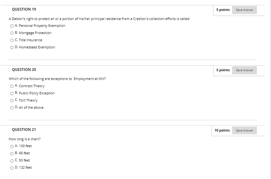 Solved QUESTION 19 5 points Save Answer A Debtor's right to | Chegg.com