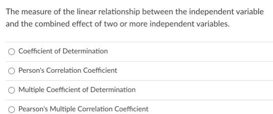 Solved The measure of the linear relationship between the | Chegg.com