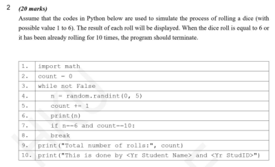 Solved 2 (20 marks) Assume that the codes in Python below | Chegg.com