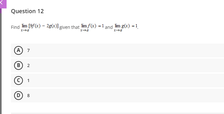 Solved Question 12 Find lim (9f(x) – 2g()] given that lim | Chegg.com