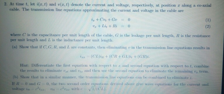 Solved 2. At Time T, Let I(x, T) And Vix, T) Denote The 