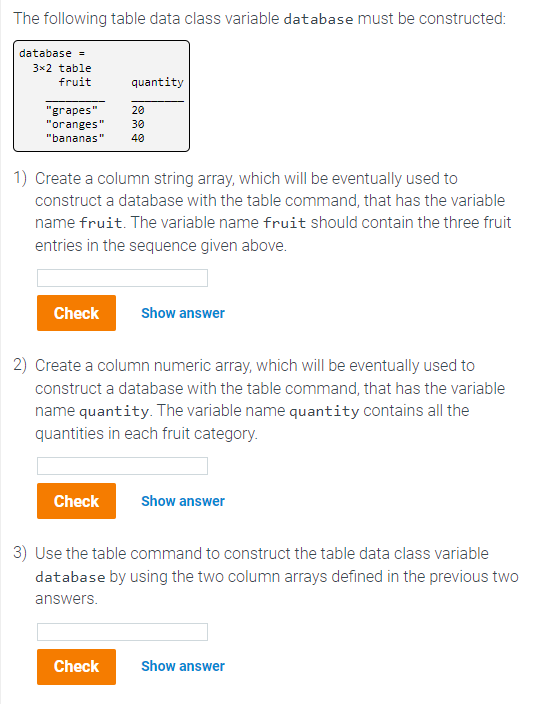 Solved The following table data class variable database must | Chegg.com