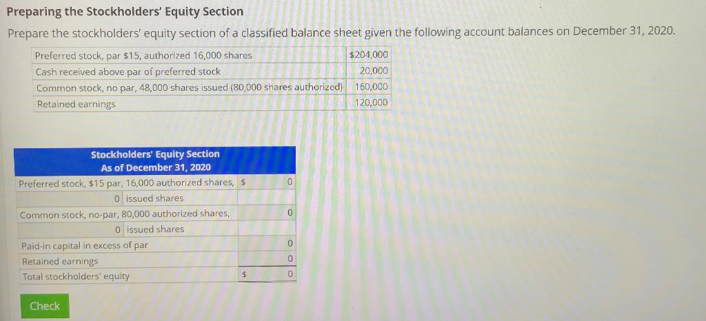 Solved Preparing The Stockholders' Equity Section Prepare | Chegg.com