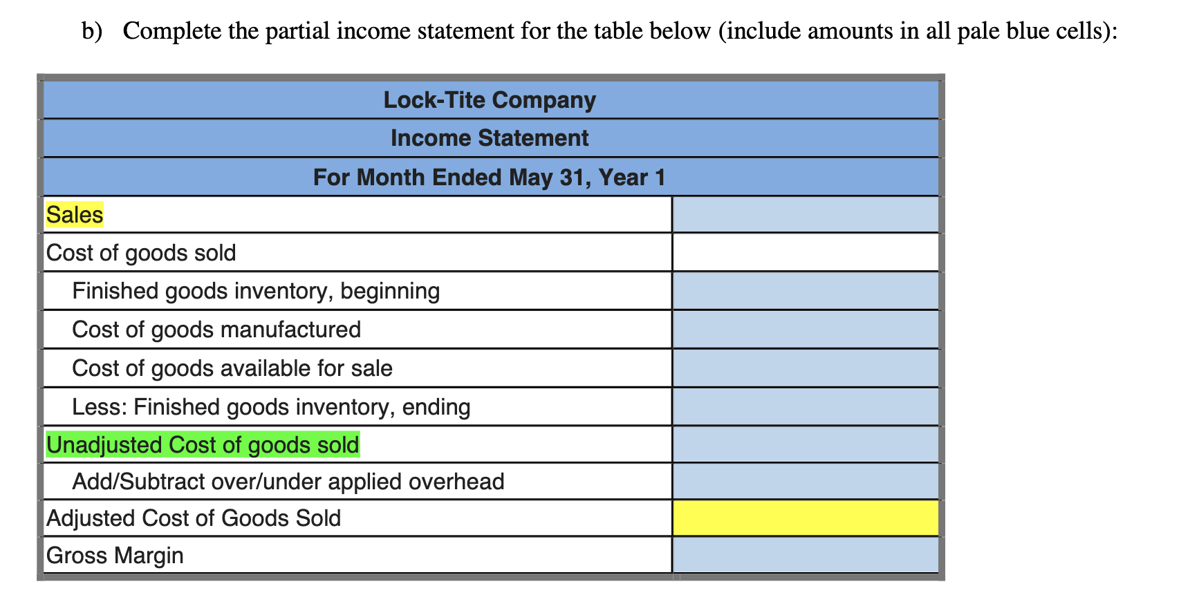 Solved b) Complete the partial income statement for the | Chegg.com