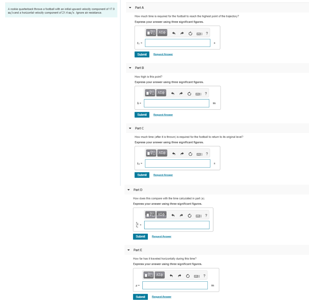 Solved Part A A rookie quarterback throws a football with an