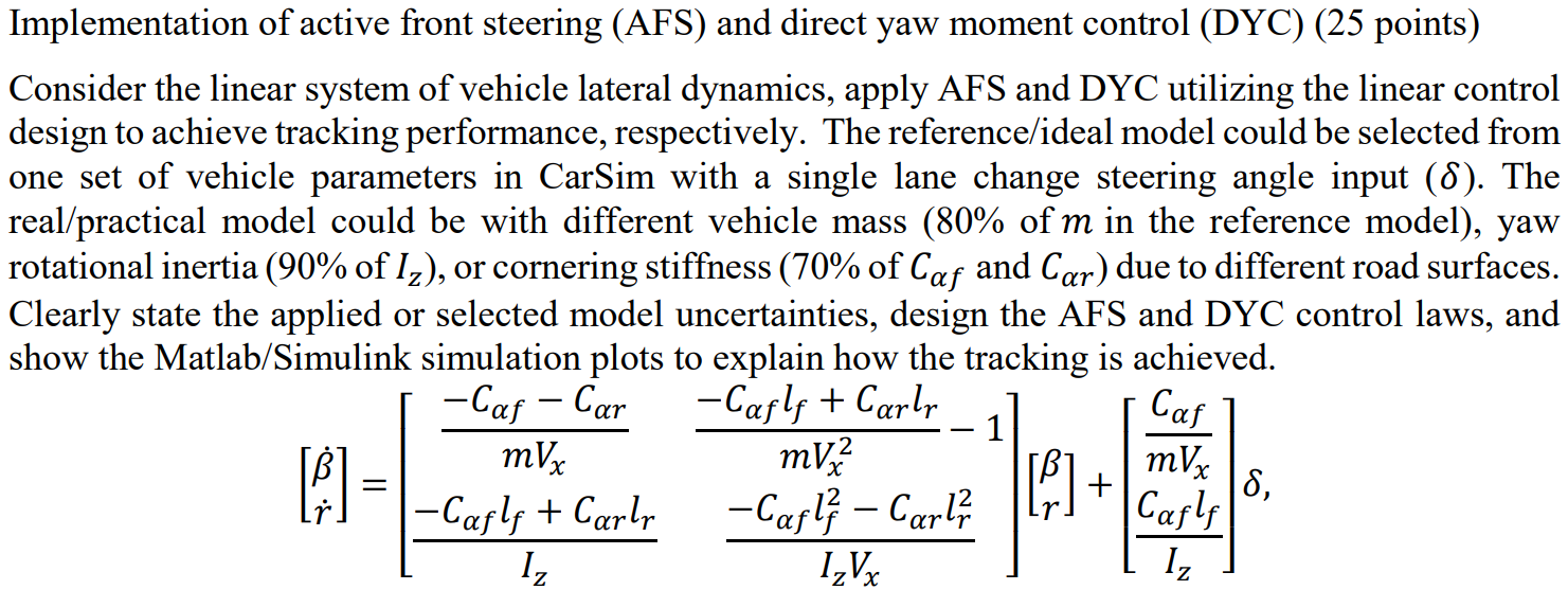 Implementation of active front steering (AFS) and | Chegg.com
