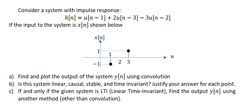 Solved Consider a system with impulse response: h[n] = uſn – | Chegg.com