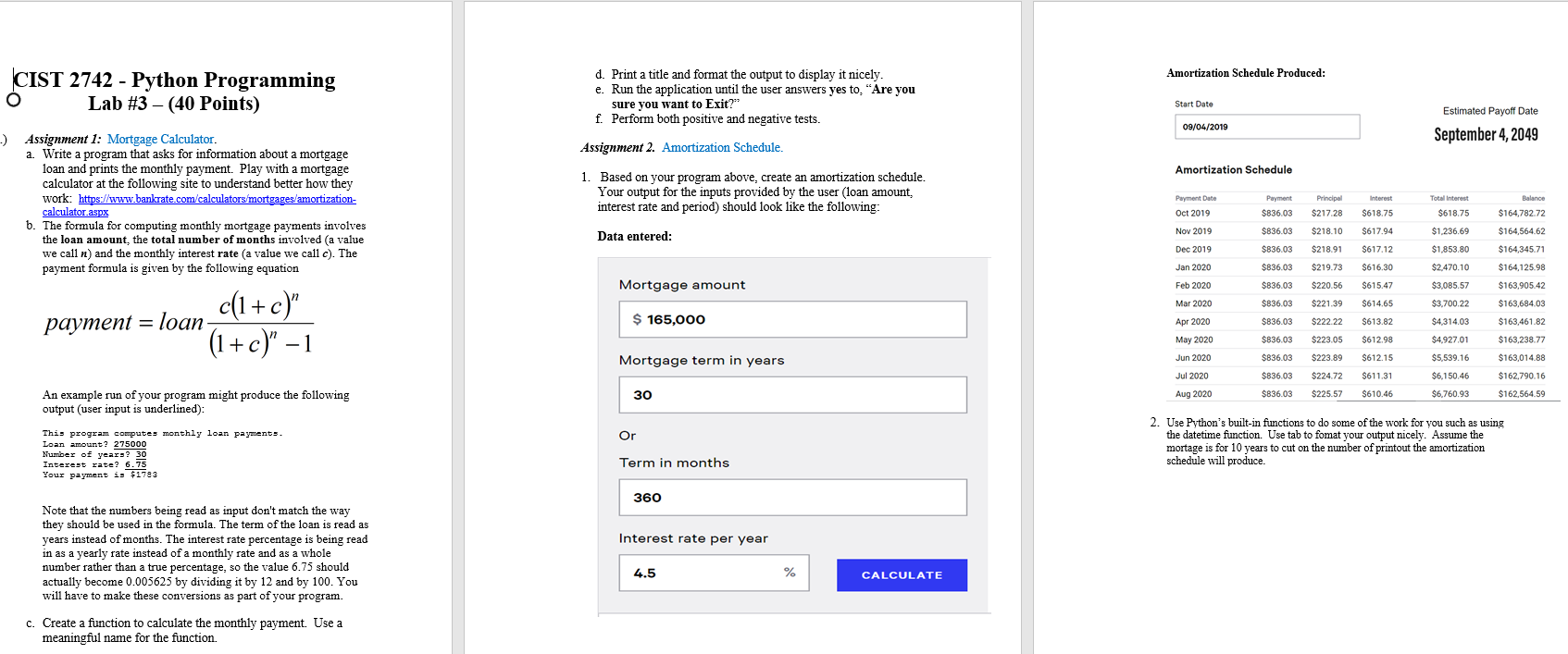 Amortization Schedule Produced: CIST 2742 - Python | Chegg.com