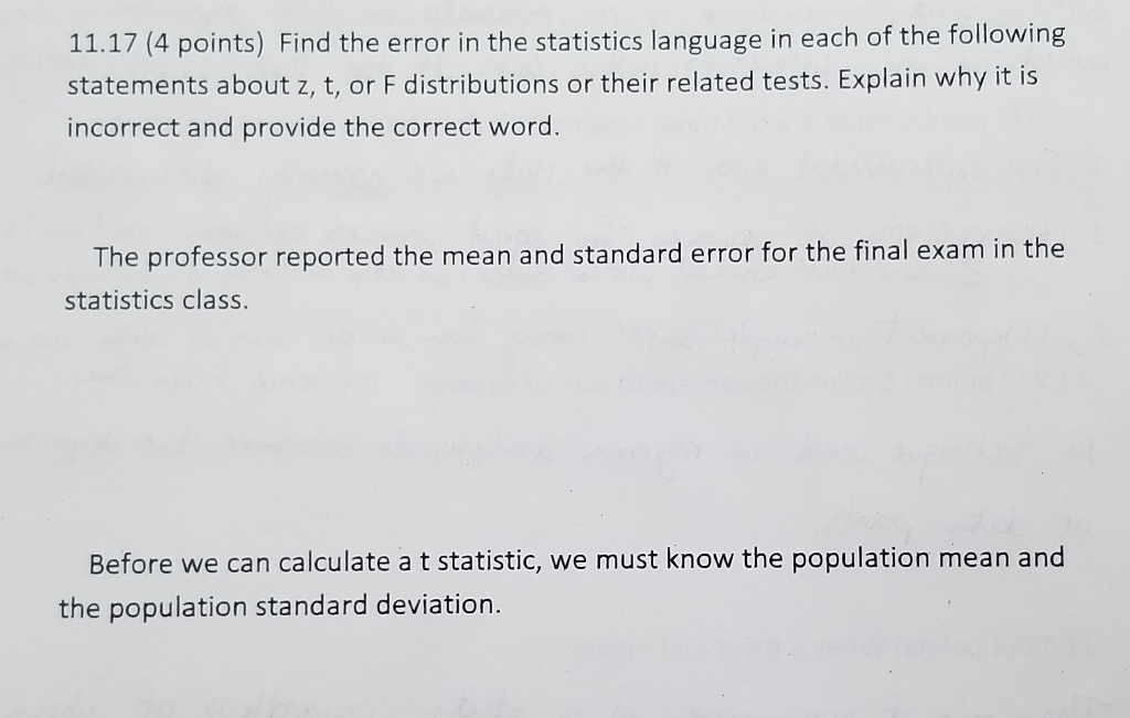 11.17 (4 points) Find the error in the statistics | Chegg.com