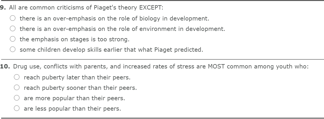 Solved 9. All are common criticisms of Piaget s theory Chegg