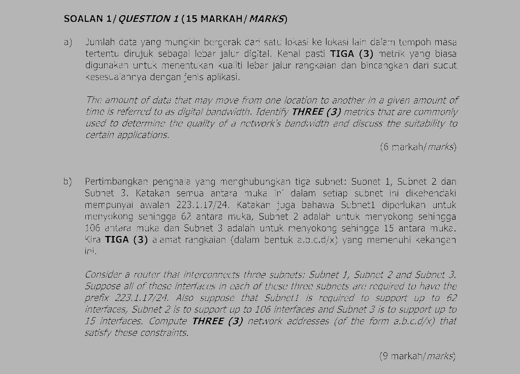 Solved SOALAN 1/ QUESTION 1 (15 MARKAH/MARKS) unilah data | Chegg.com
