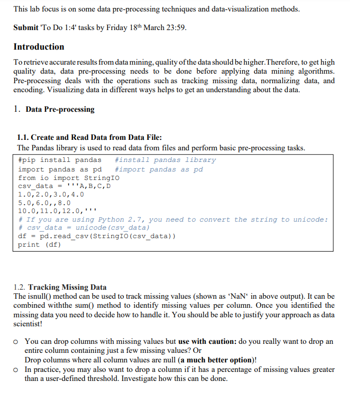 Solved This Lab Focus Is On Some Data Pre-processing | Chegg.com