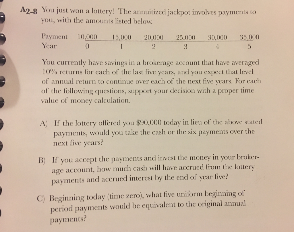 Solved A28 You just won a lottery! The annuitized jackpot