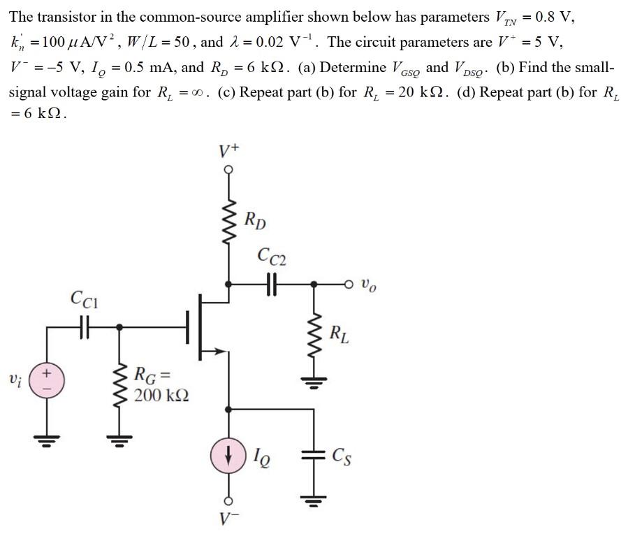 Solved The transistor in the common-source amplifier shown | Chegg.com
