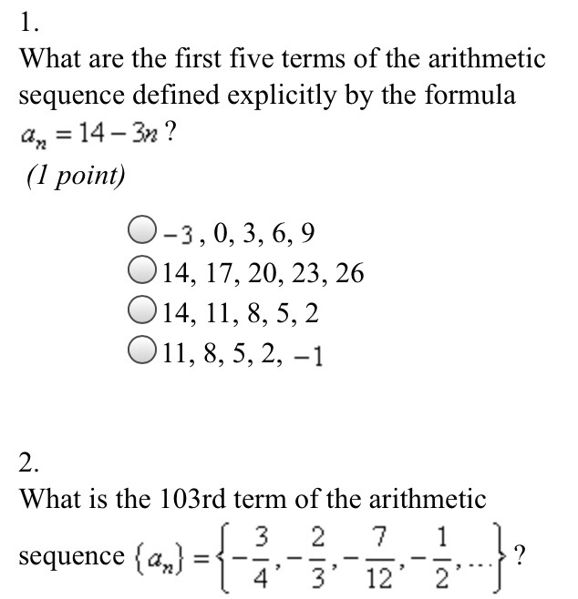 Solved What are the first five terms of the arithmetic | Chegg.com