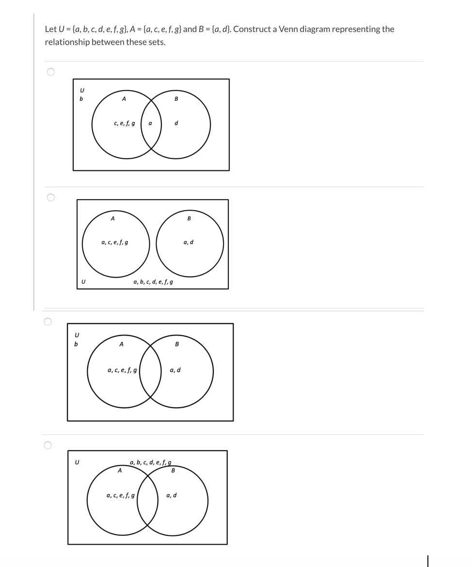 Solved Let U A B C D E F G A A C E F G Chegg Com