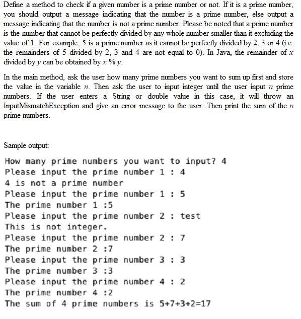 Solved Define a method to check if a given number is a prime | Chegg.com