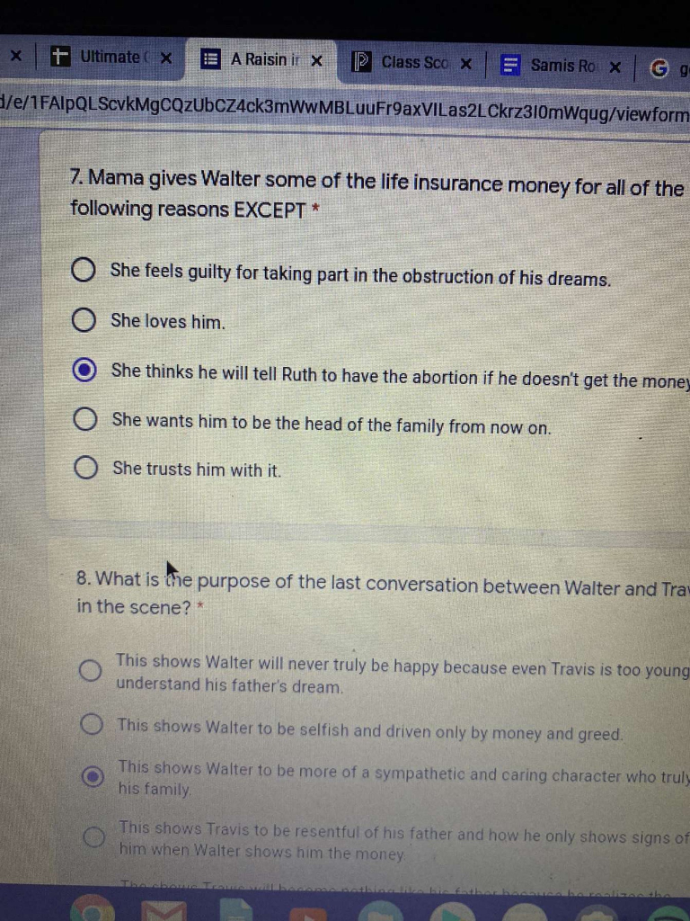 a raisin in the sun act 1 scene 2 questions and answers