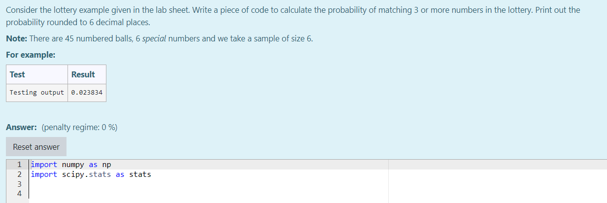 Solved Consider the lottery example given in the lab sheet. | Chegg.com