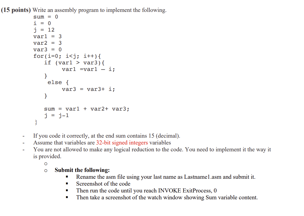 Solved Write An Assembly Program To Implement The Following. | Chegg.com