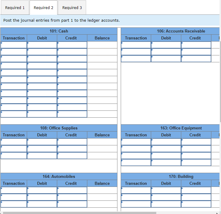 Post the journal entries from part 1 to the ledger | Chegg.com