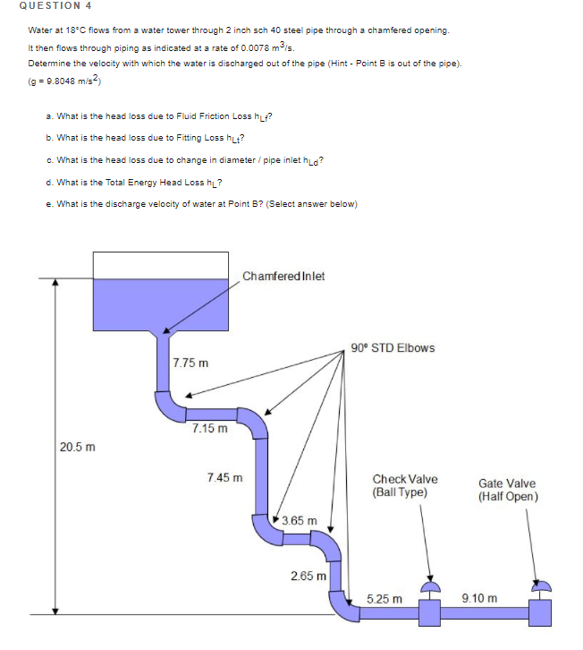 QUESTION 4 Water at 18°C flows from a water tower