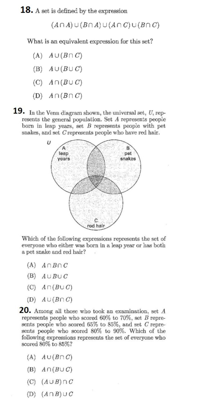 18 A Set Is Defined By The Expression An A U Bna Chegg Com