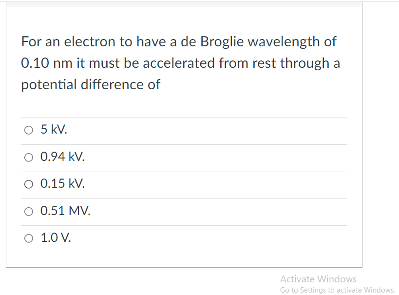 Solved For An Electron To Have A De Broglie Wavelength Of Chegg Com