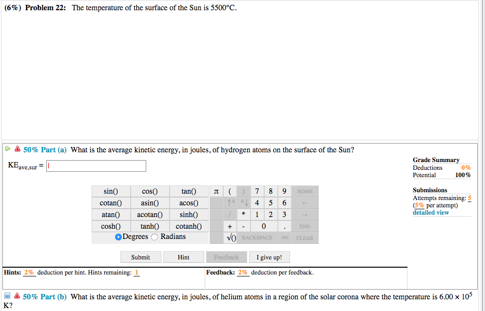 Solved (6%) Problem 22: The temperature of the surface of | Chegg.com