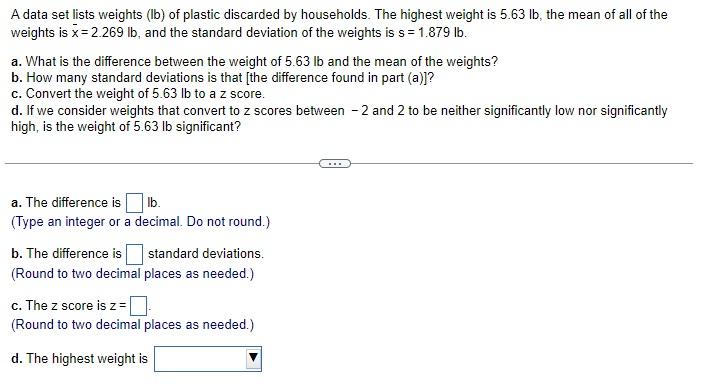 Solved A data set lists weights (lb) of plastic discarded by | Chegg.com