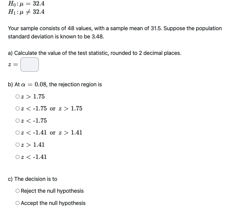 Solved = Họ: A = 32.4 H:4 # 32.4 Your sample consists of 48 | Chegg.com