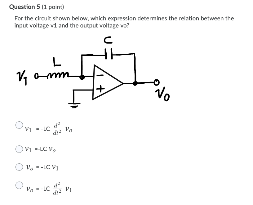 Solved Question 5 (1 point) For the circuit shown below, | Chegg.com