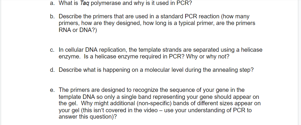 Solved a. What is Taq polymerase and why is it used in PCR? | Chegg.com