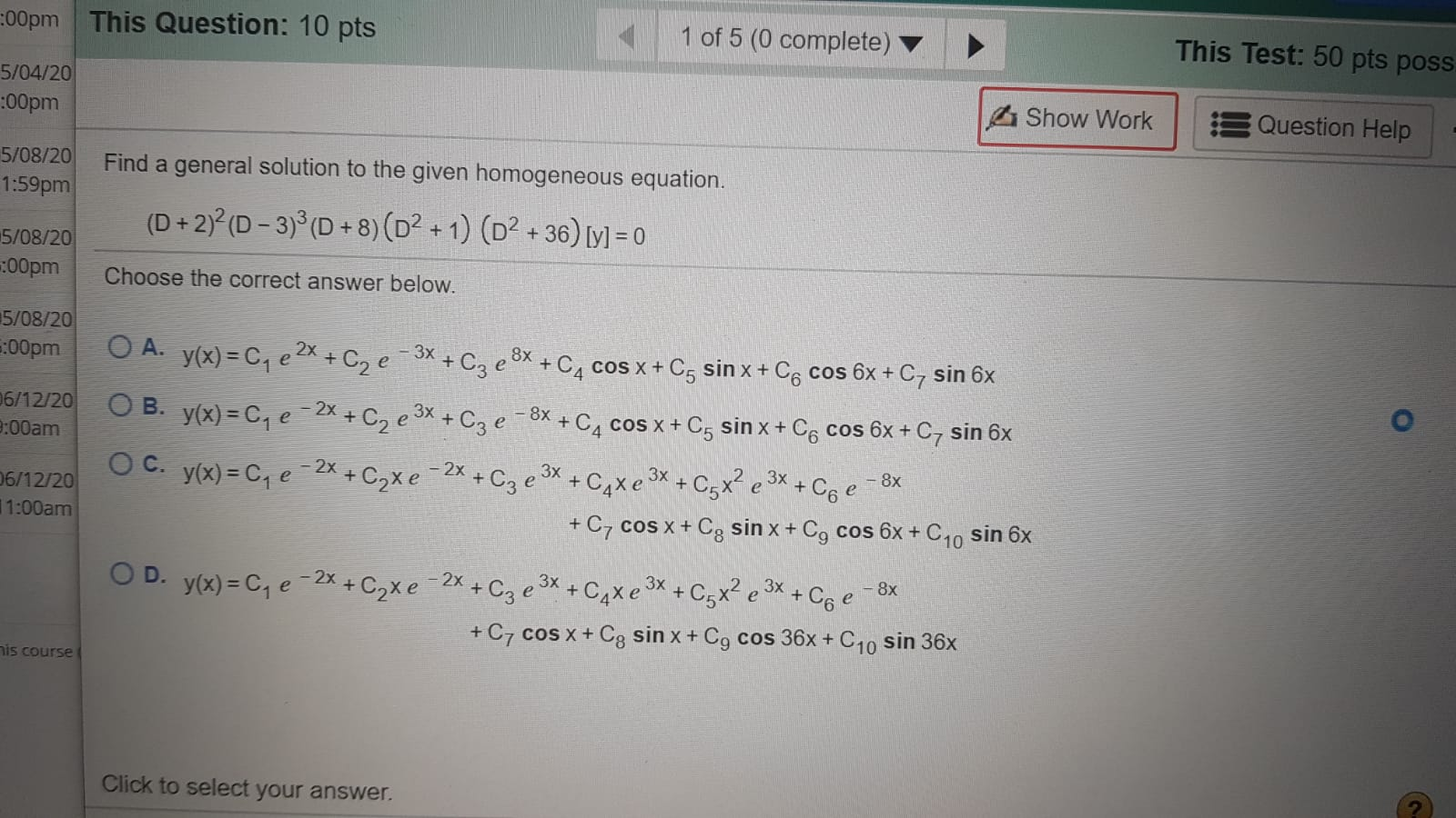 Solved :00pm This Question: 10 pts 1 of 5 (0 complete) This | Chegg.com