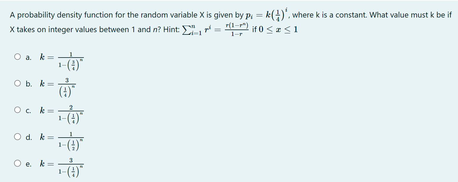 Solved A Probability Density Function For The Random | Chegg.com