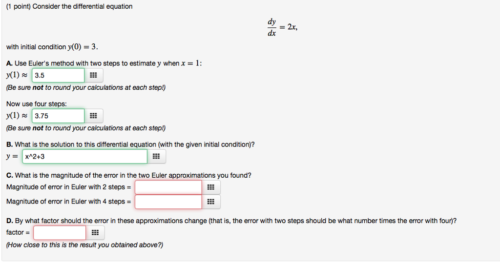 Solved 1 point) Consider the differential equation dy dx 2x, | Chegg.com