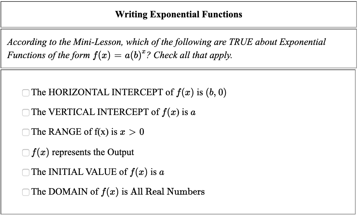 Solved Writing Exponential Functions According to the | Chegg.com