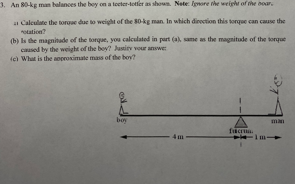 Solved 3. An 80kg man balances the boy on a teetertotter
