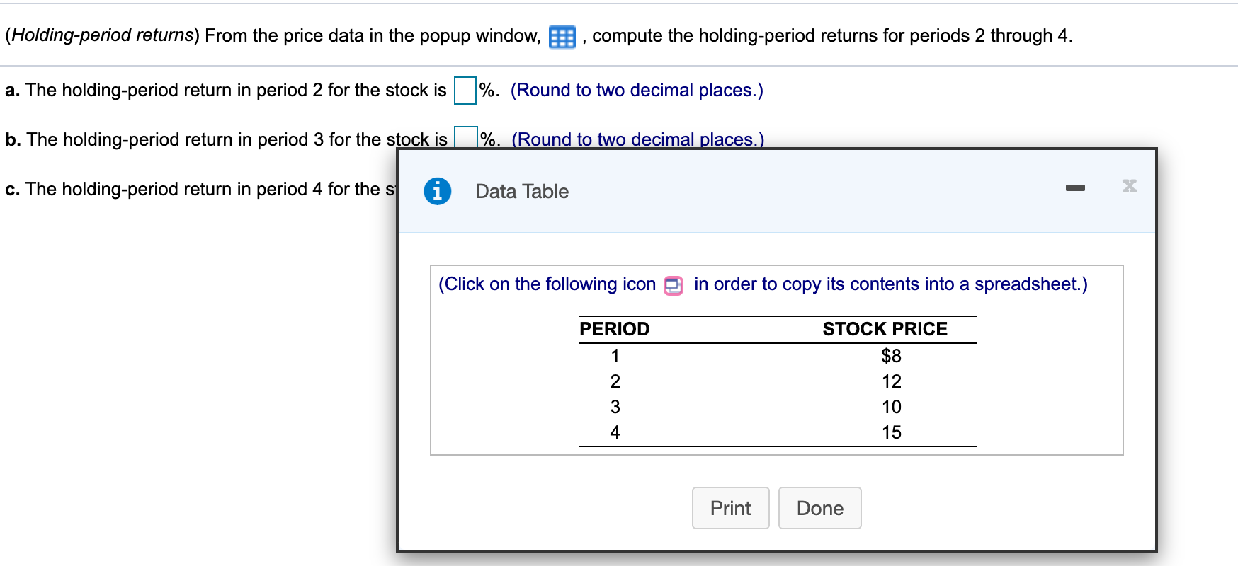 Solved (Holdingperiod returns) From the price data in the