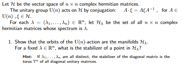 Solved Let H be the vector space of n x n complex hermitian | Chegg.com