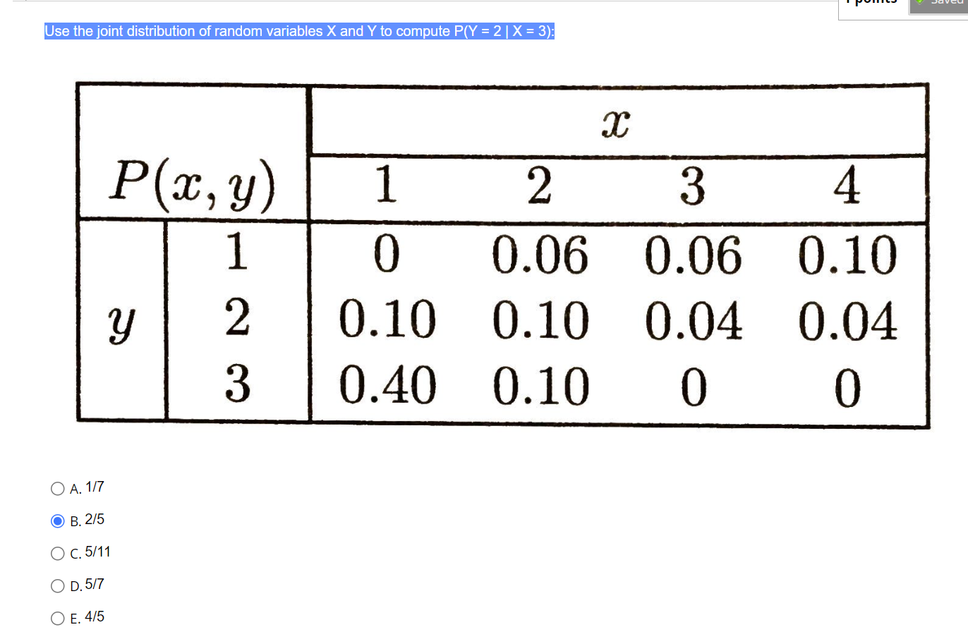 Solved Use the joint distribution of random variables X and | Chegg.com