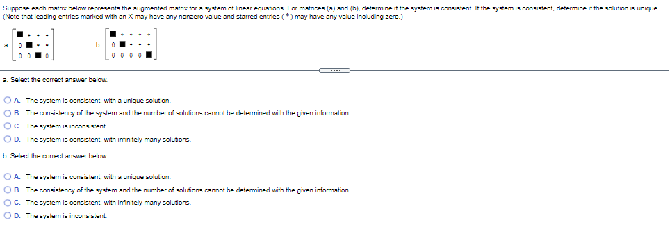 Solved Suppose each matrix below represents the augmented | Chegg.com