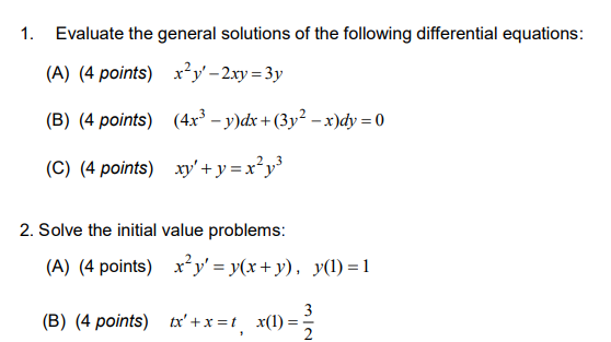 Solved 1. Evaluate the general solutions of the following | Chegg.com